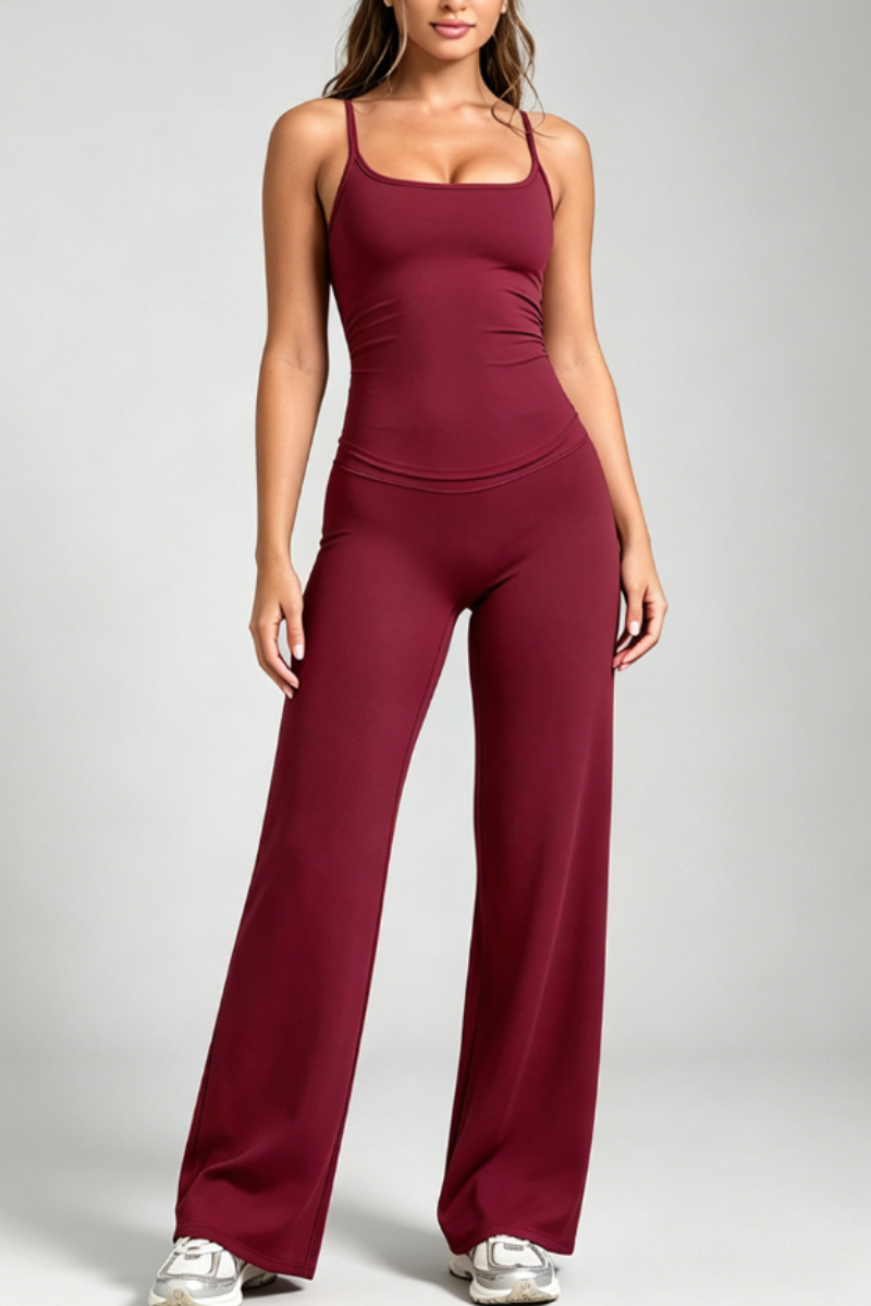 Women's Yoga Tank Top Straight Wide Leg Pants Two Piece Set