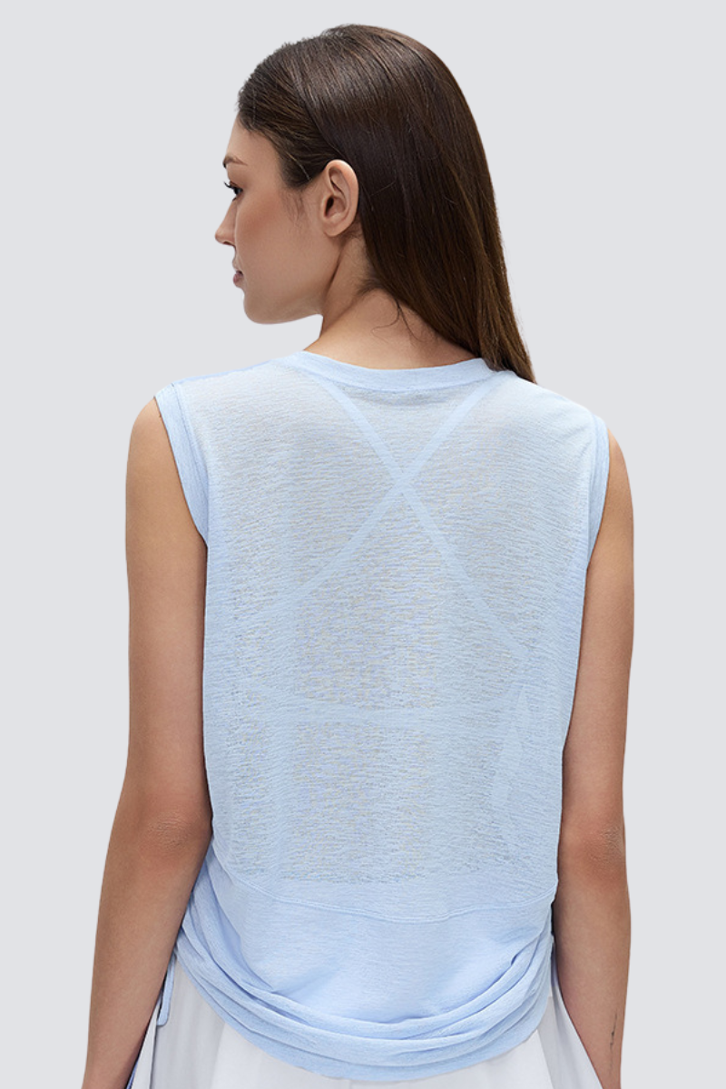 Women's Summer Sheer Breathable Drawstring Sports Tank Top
