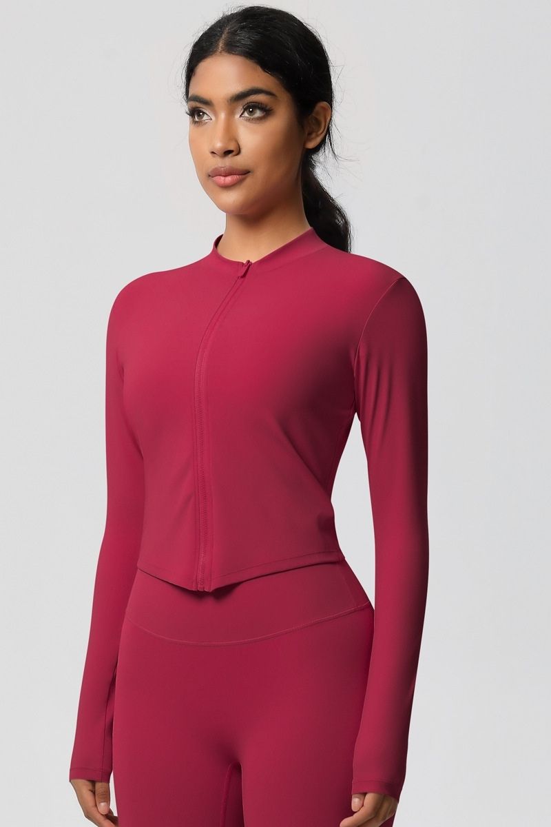 Women's round neck front zipper sports jacket