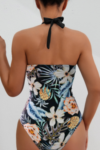 Women's Halter Deep-V Twist-Front Floral Print Swimsuit