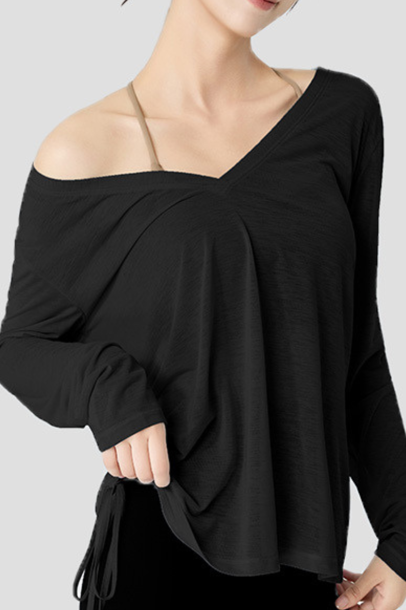 Women's Spring Lightweight Side Drawstring Long Sleeve Top