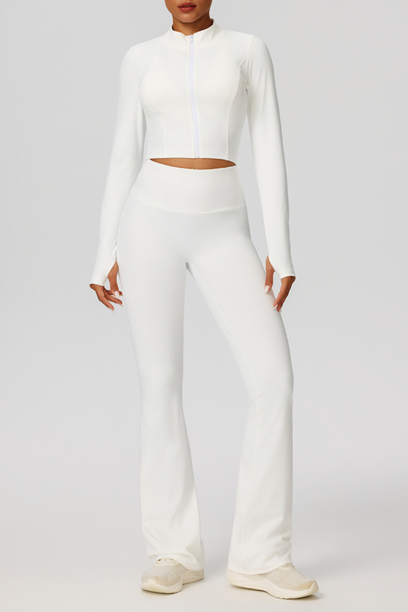 Women's Sports 3-Piece Set:Bra+Cropped Jacket+Flare Pants