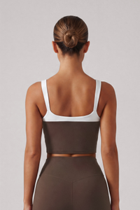 Women's Color Block U-Back Padded Sports Cropped Tank Top