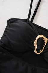 Women's Solid Pleated Side Drawstring Sexy Swimsuit