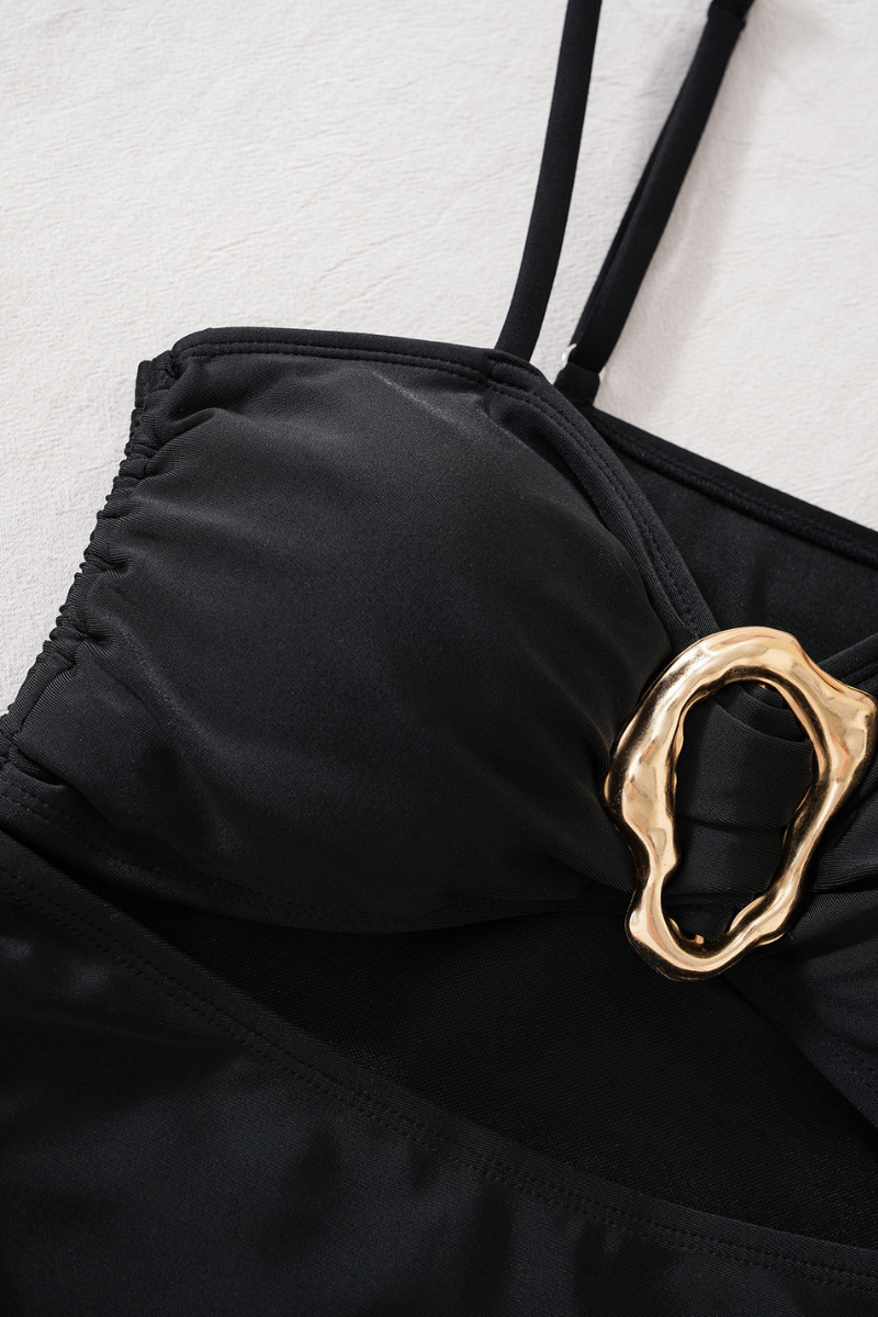 Women's Solid Pleated Side Drawstring Sexy Swimsuit