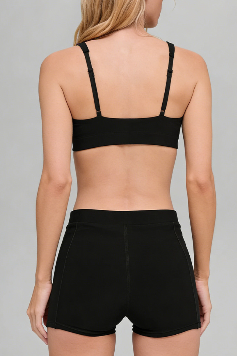 Women's Athletic Deep V-Neck Bra & Shorts 2 Piece Set
