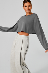 Women's Fall Cropped Drop Shoulder Long Sleeve Top