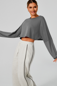 Women's Fall Cropped Drop Shoulder Long Sleeve Top