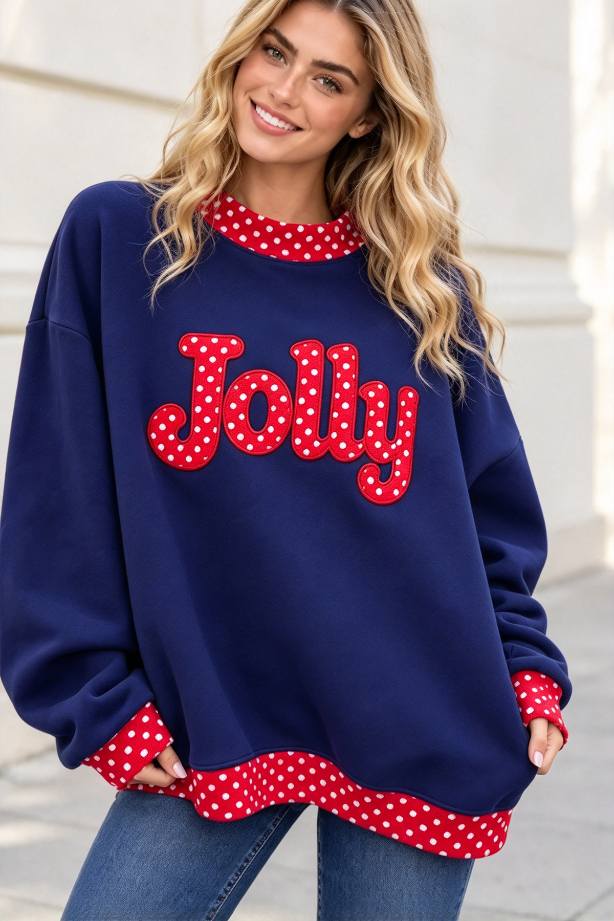 Women's Fall Letter Appliqué Embroidery Mockneck Sweatshirt