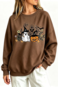 Women's Fall Halloween Witch Ghost Floral Horror Sweatshirt