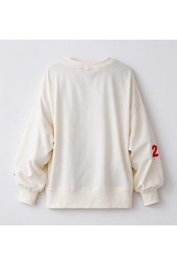 Women's Christmas Embroidery Bow Balloon Sleeve Sweatshirt