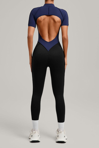 Women's Athletic Stand Collar Color Block Yoga Jumpsuit