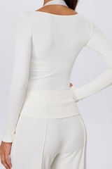 Women's Winter V Neck Ribbed Slim Fit Long Sleeve Top