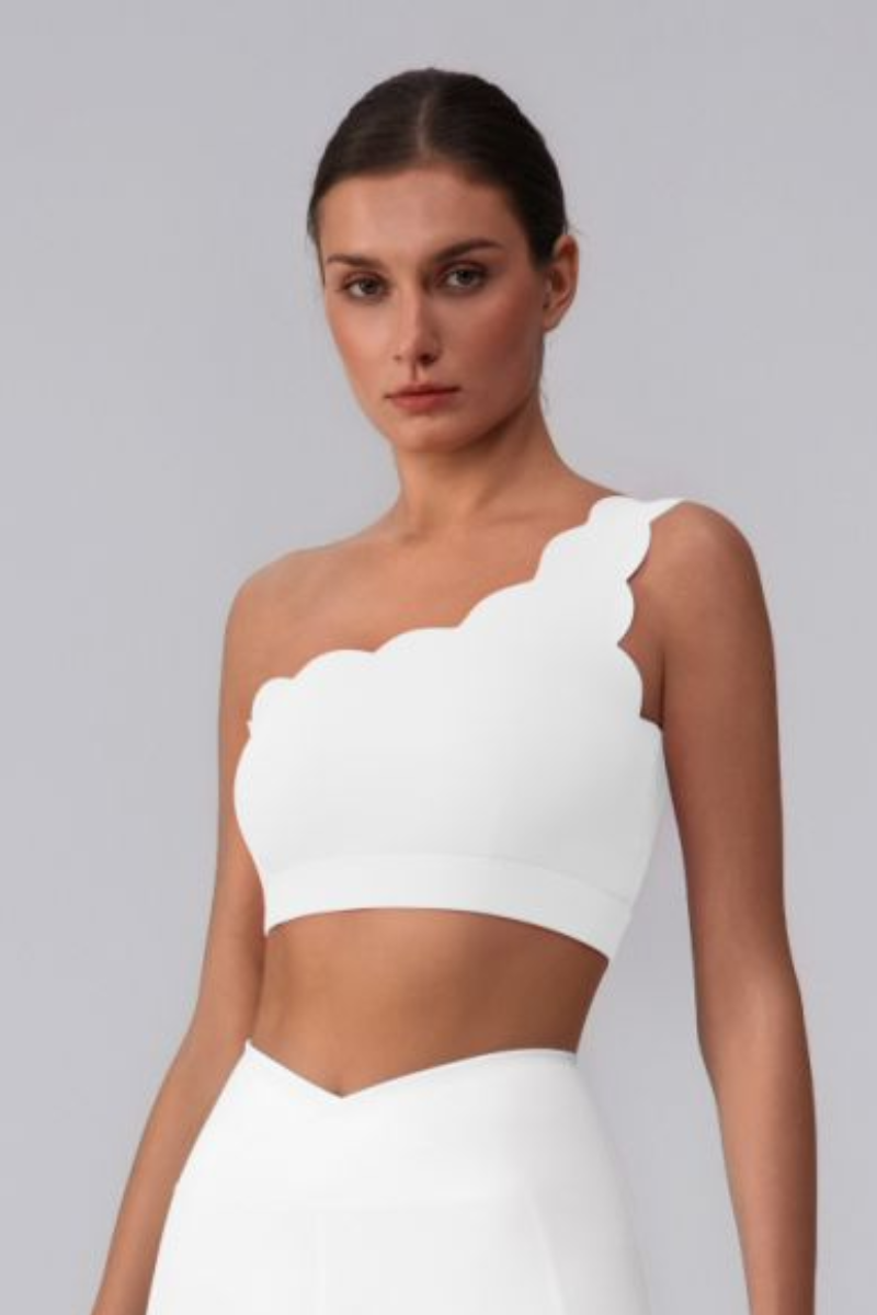 Women's Scalloped Asymmetric One-Shoulder Cropped Sports Bra