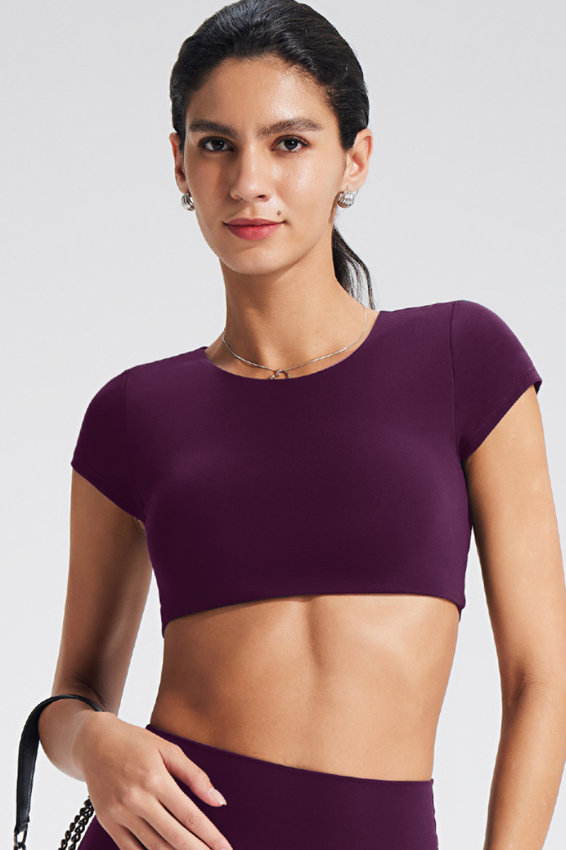 Women's Roundneck Cutout Cropped Sports Yoga T-shirt