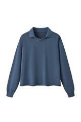 Unisex Fall 100% Cotton Washed Boxy V-Neck Polo Sweatshirt