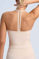 Women's Athletic Halter Side Pleated Long Yoga Tank Top