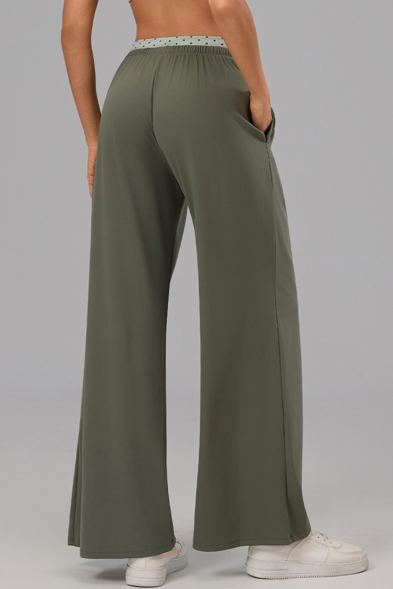 Women's Polka Dot Contrast Waistband Wide Leg Workout Pants
