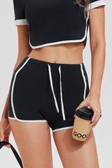 Women's Contrast Trim Drawstring Side Pocket Fitness Shorts