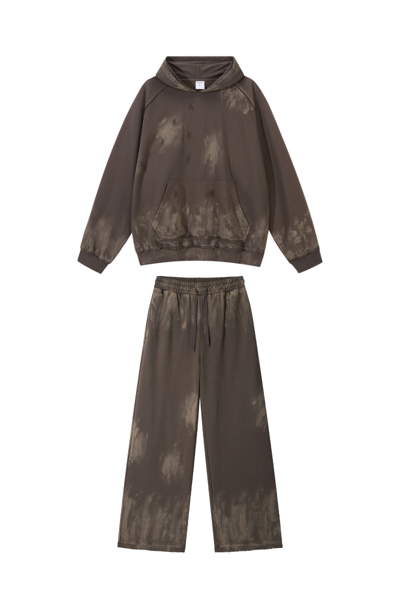 Women's Vintage Fall Set: Washed Hoodie & Wide-Leg Sweatpant