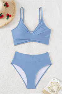 Women's Sexy Twist-Front Cross-Waist Solid Bikini