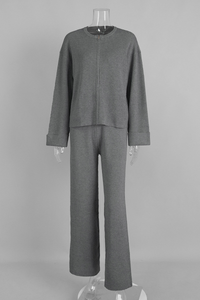 Zipper-fastened jacket and long pants set