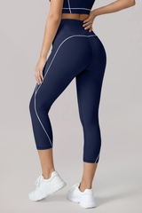 Women's Contrast-Line High-Waist Butt-Lifting Capri Leggings
