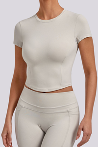 Women's Athletic Round-Neck Slim Fit Cropped T-shirt