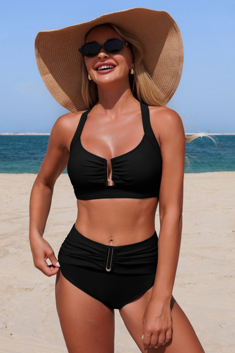 Women's Crisscross Back Pleated Slimming Bikini