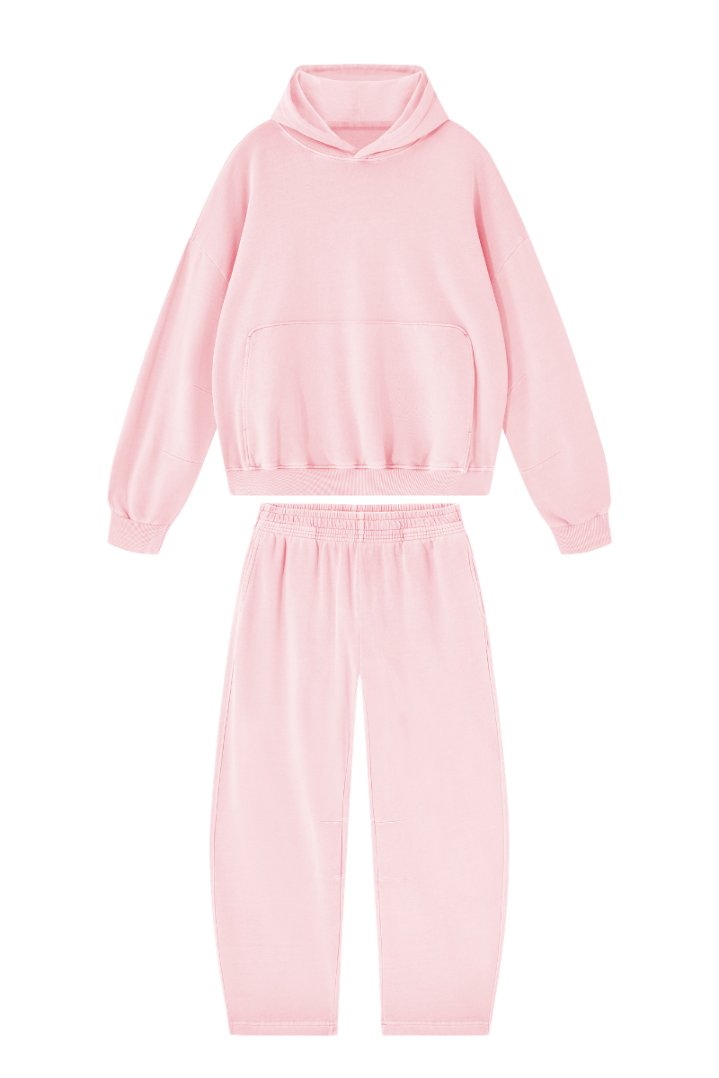 Women's 100% Cotton Fall Washed Hoodie & Curved Sweatpant Set
