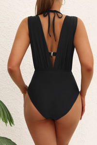 Women's Sexy Halterneck Solid Pleated Two Piece Bikini Set