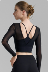 Women's Multi-Color Mesh Faux Two-Piece Cropped Yoga Top