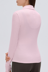 Women's Button-Front Polo Slim Fit Shirt Long-Sleeve Top