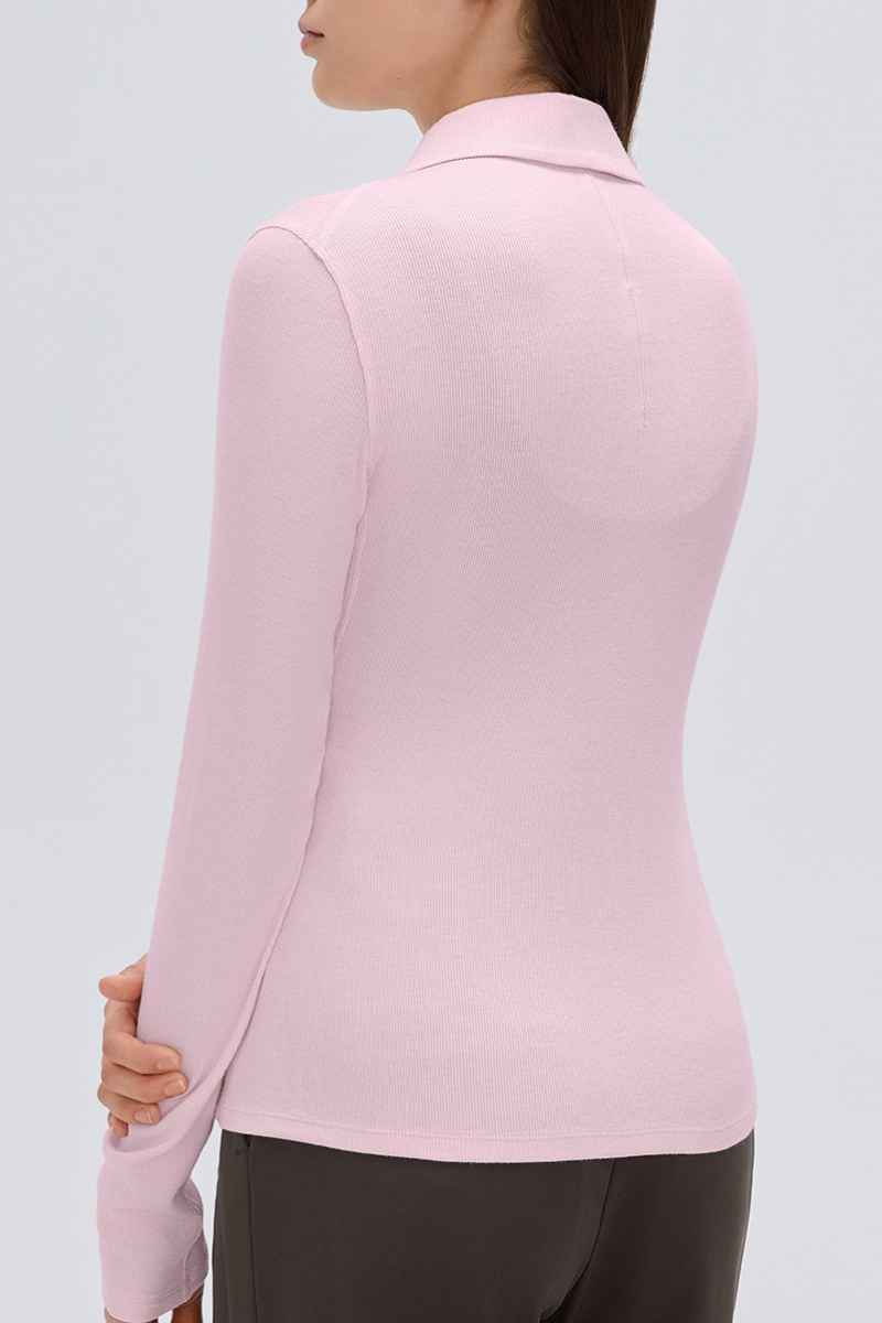 Women's Button-Front Polo Slim Fit Shirt Long-Sleeve Top