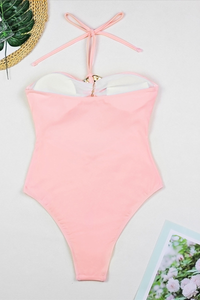 Women's Bandeau Ring High Waist Mesh Cover-up Bikini Set