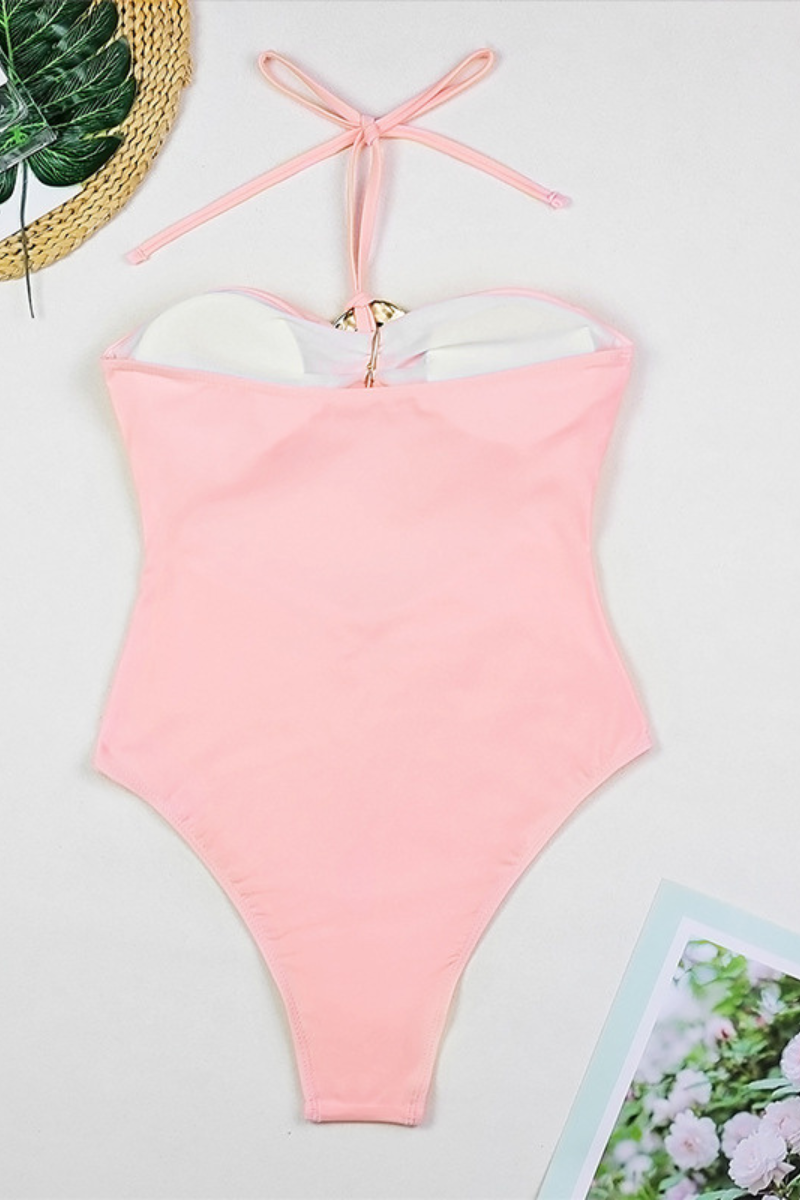 Women's Bandeau Ring High Waist Mesh Cover-up Bikini Set