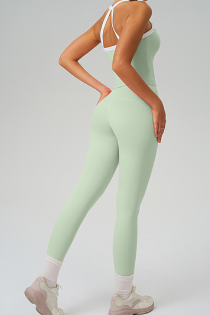 Women's Color Block Tank Top And Leggings Yoga Workout Set