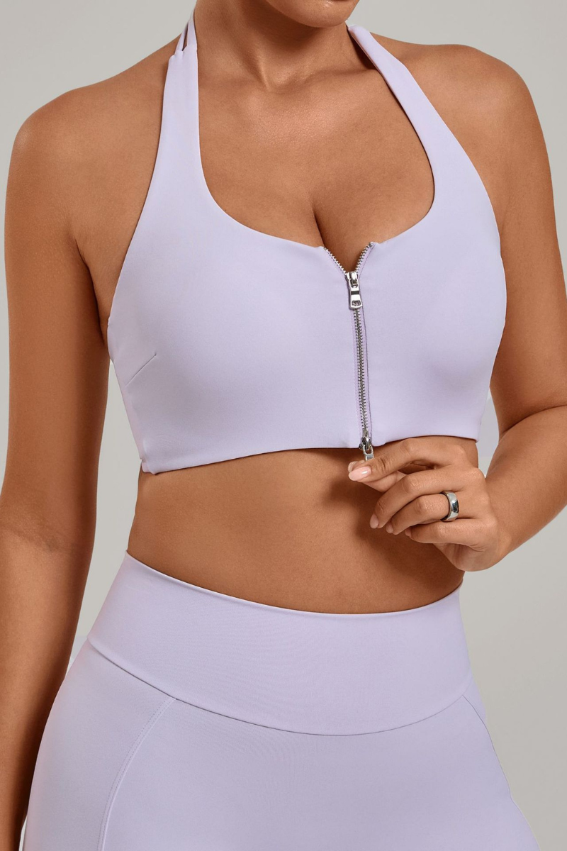 Women's Summer Halterneck Double Zipper Twist Back Bra