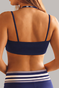 Women's Fake Two‑Piece Color‑Block Halter Sports Yoga Bra