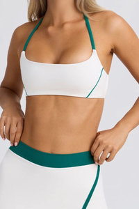 Contrast Halter T-Back Cutout Square Neck Sports Bra