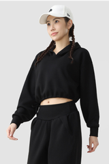 Women's Fall Cropped Drawstring Hem Loose Fit Sweatshirt