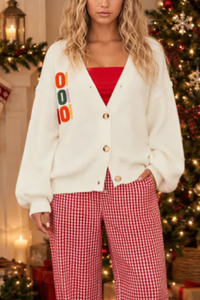 Women's Fall Christmas Lettering Relaxed V-Neck Cardigan