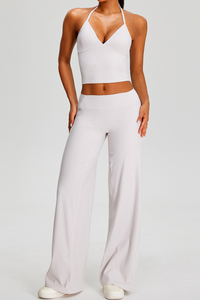 Women's Athletic Sets:Halter Triangle Cup Tank Top & Pants