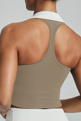 Women's color-blocked lapel sports tank top.