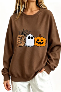 Women's Fall BOO Letter Print Graphic Halloween Sweatshirt