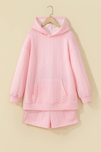 Women's Polka Dot Oversized Hoodie And Short Loungewear Sets