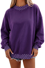 Women's Fall Polka Dot Color Block Mockneck Sweatshirt