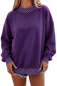 Women's Fall Polka Dot Color Block Mockneck Sweatshirt