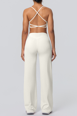 Women's Solid Color Criss-Cross Back Sports Set.