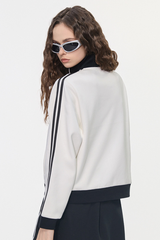 Women's Color Block Side Stripe Stand Collar Full Zip Jacket